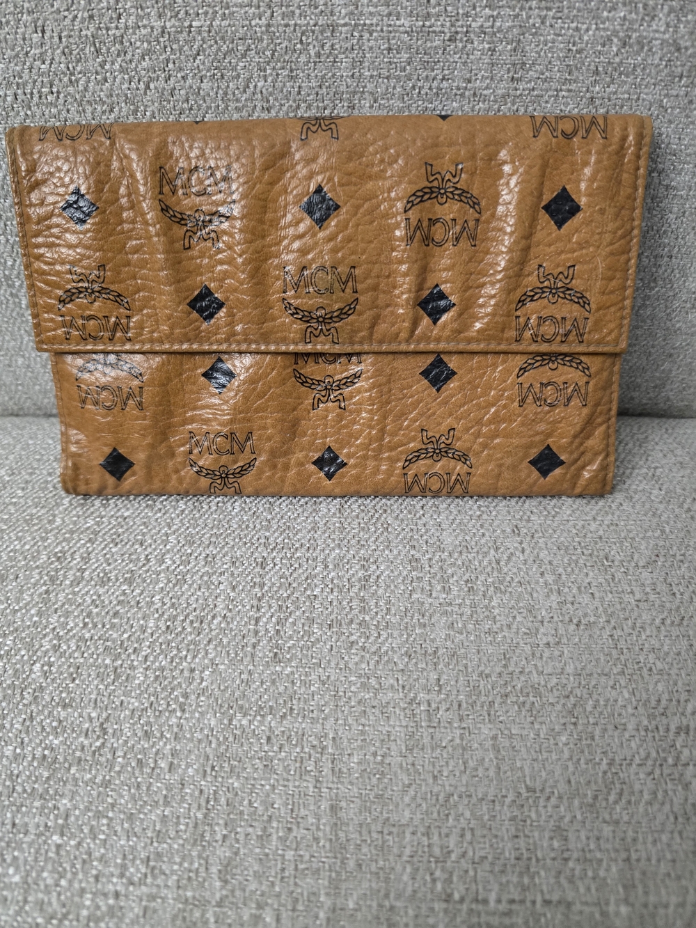Authentic Vintage MCM Visetos Cognac Leather Flap Long Wallet